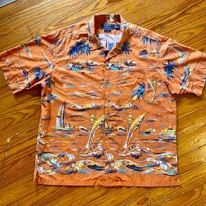 Vintage Polo Orange Tropical Print Men's Shirt